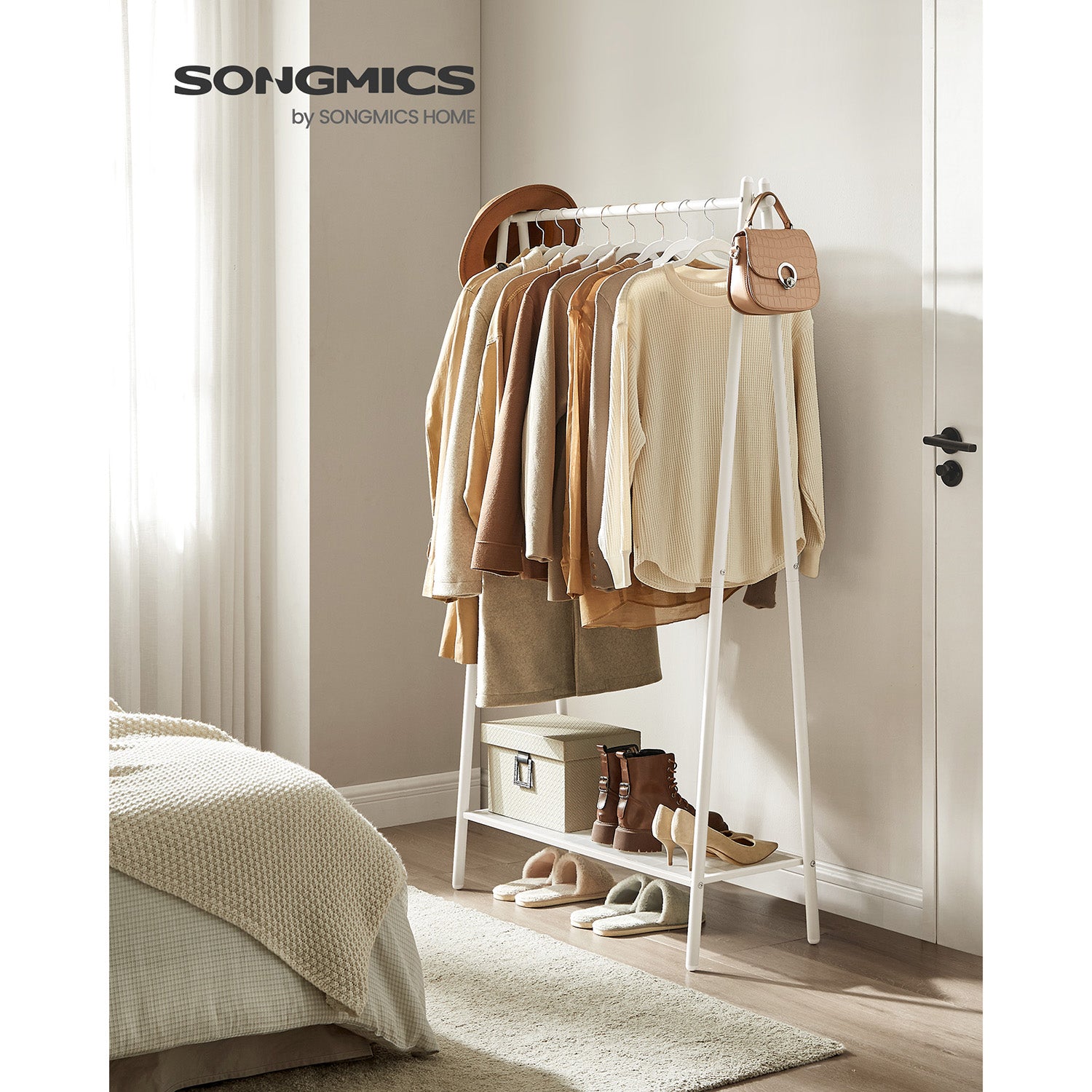 Portant à Vêtements, Porte-Manteau, Penderie, avec Tringle et Étagère, Blanc, SONGMICS, 6
