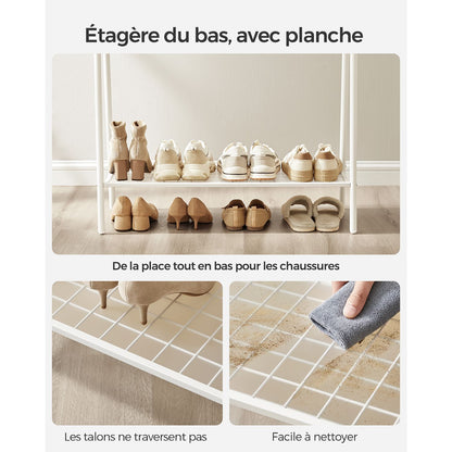 Portant à Vêtements, Porte-Manteau, Penderie, avec Tringle et Étagère, Blanc, SONGMICS, 4