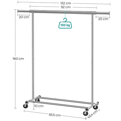 Portants à Vêtement, Solide, avec roulettes, Capacité de Charge 100kg, Longueur réglable, Pliable, SONGMICS