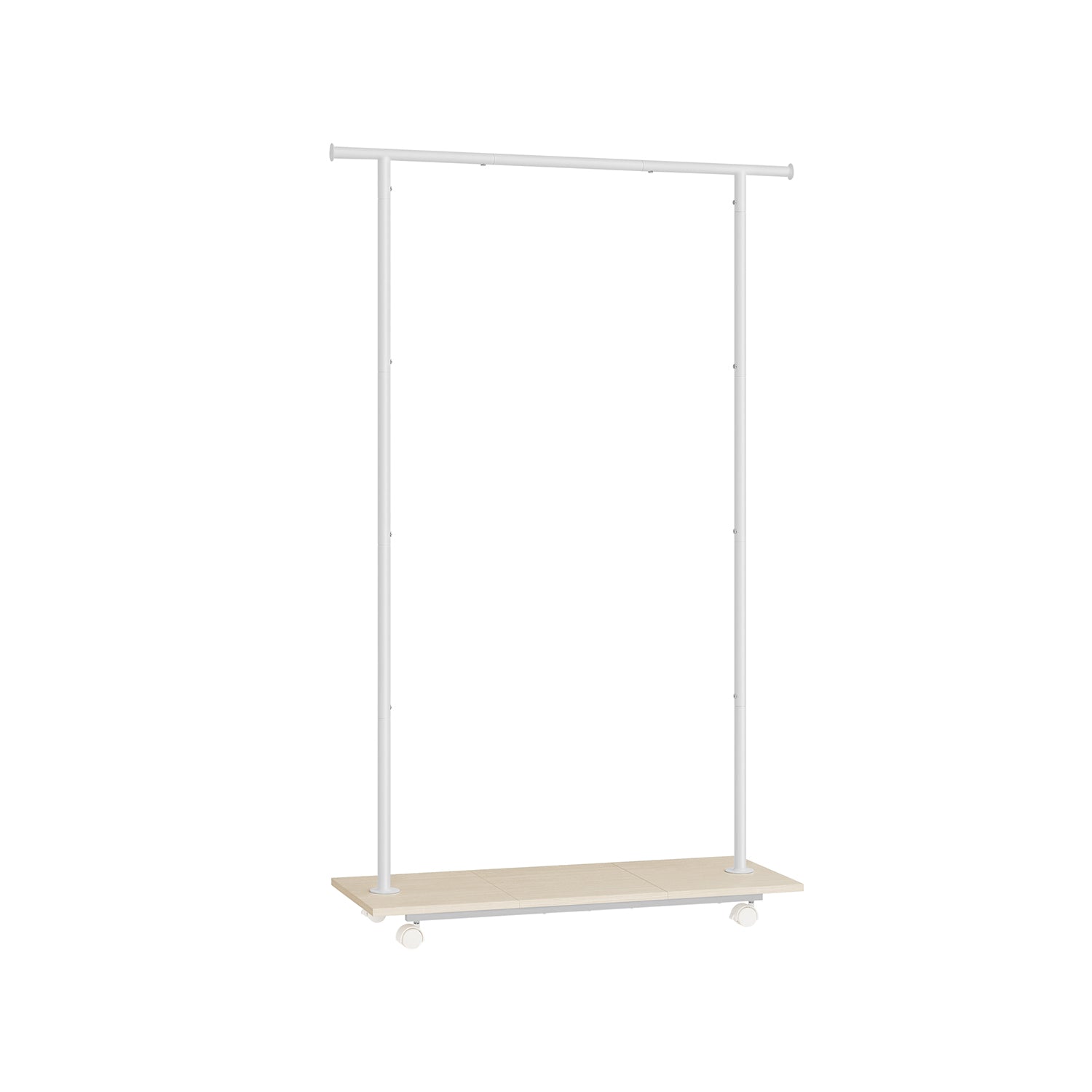 Portant Vetement, Porte Manteau, avec Roulettes, Étagère, Longueur 98,5 cm, Capacité 50 kg, Cadre en Acier, Beige et Blanc, SONGMICS, 2