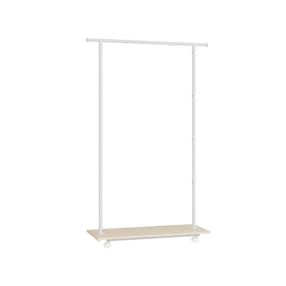 Portant Vetement, Porte Manteau, avec Roulettes, Étagère, Longueur 98,5 cm, Capacité 50 kg, Cadre en Acier, Beige et Blanc, SONGMICS, 2