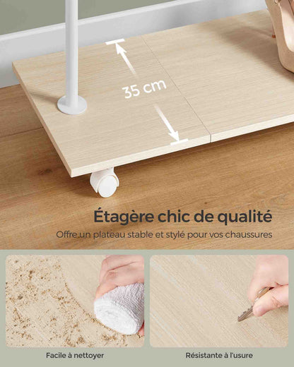 Portant Vetement, Porte Manteau, avec Roulettes, Étagère, Longueur 98,5 cm, Capacité 50 kg, Cadre en Acier, Beige et Blanc, SONGMICS, 6