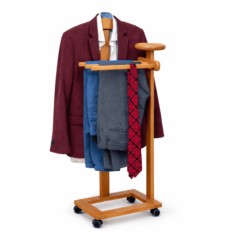 Tatkraft Lord - Valet de Chambre, Valet de Nuit, made in Italy, Cintre, 3 porte-pantalons et d'une tablette de rangement, Bois, Couleur cerise