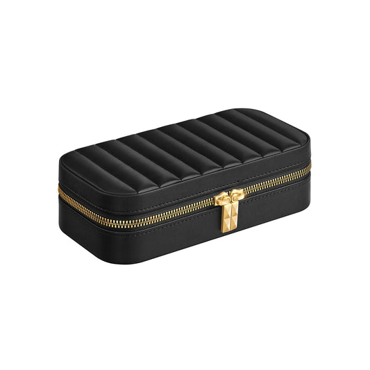 Boite a Bijoux, Boite a Bijoux de Voyage, Coffret a Bijoux, avec Miroir, Portable, Zip, Noir, SONGMICS, 1