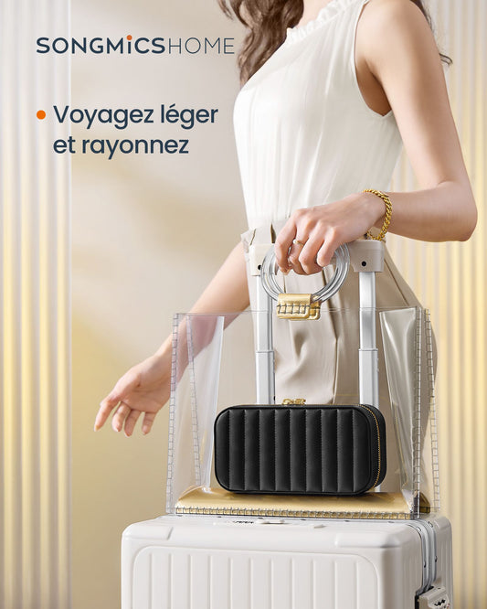 Boite a Bijoux, Boite a Bijoux de Voyage, Coffret a Bijoux, avec Miroir, Portable, Zip, Noir, SONGMICS, 3