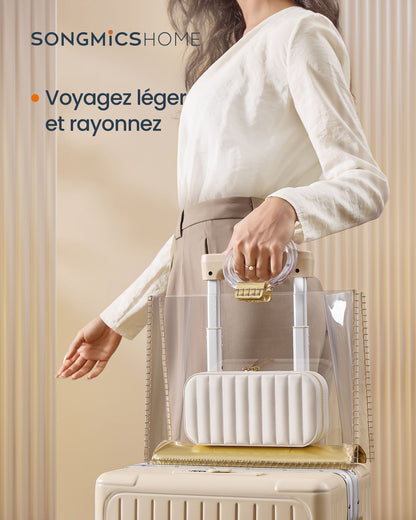 Boite a Bijoux, Boite a Bijoux de Voyage, Coffret a Bijoux, avec Miroir, avec Zip, Blanc Nuage, SONGMICS, 3