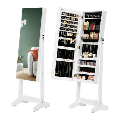 Armoire à Bijoux, et miroir deux dans un support, Armoire Miroir, Verrouillable, Blanc, SONGMICS, 1