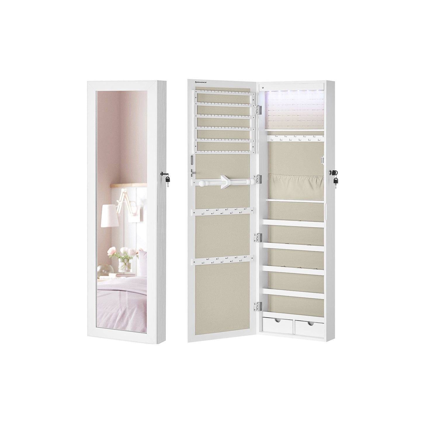 Armoire à Bijoux, Meuble de Rangement Mural pour Colliers, Placard à Accessoires, Blanc, SONGMICS, 2