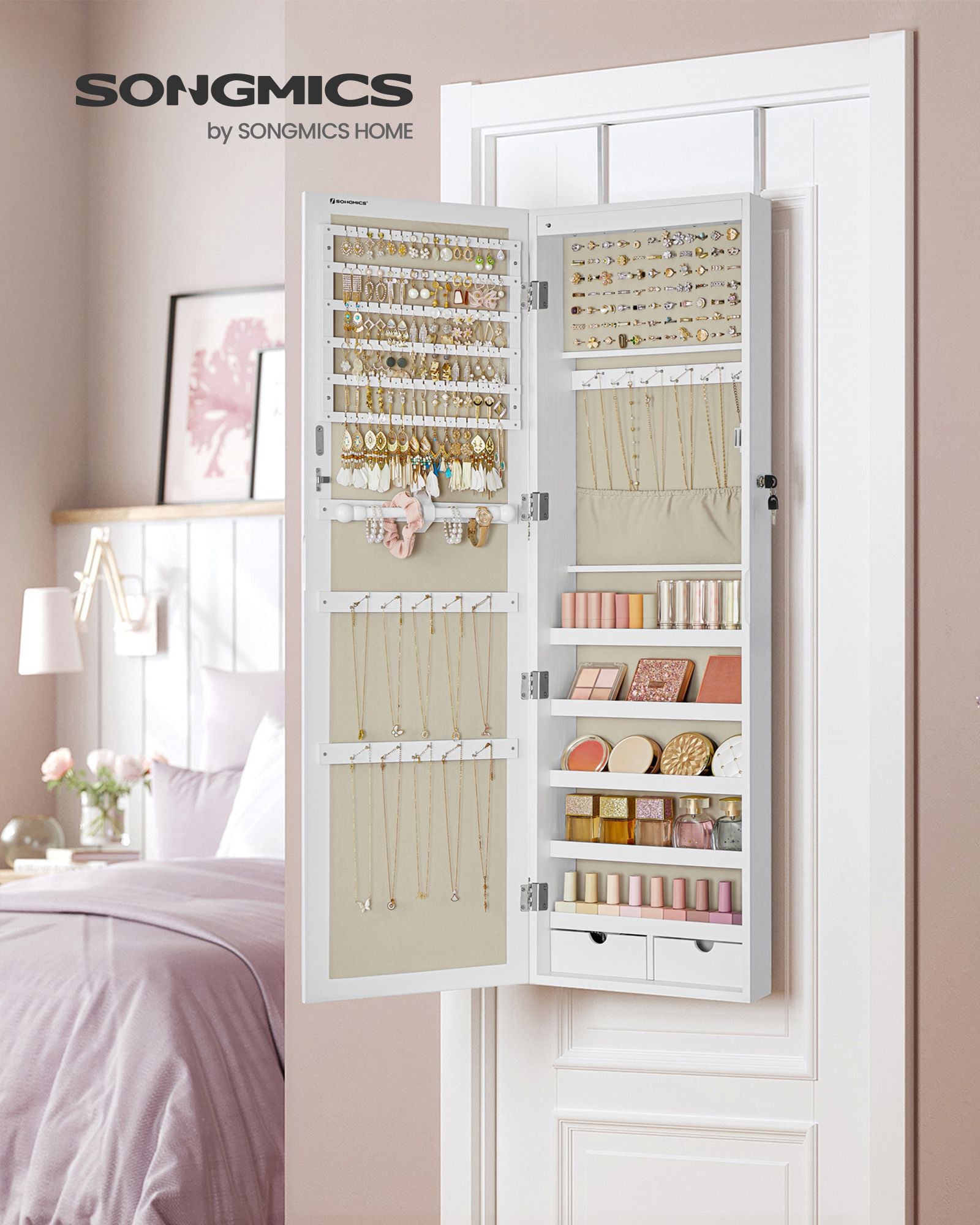 Armoire à Bijoux, Meuble de Rangement Mural pour Colliers, Placard à Accessoires, Blanc, SONGMICS, 3