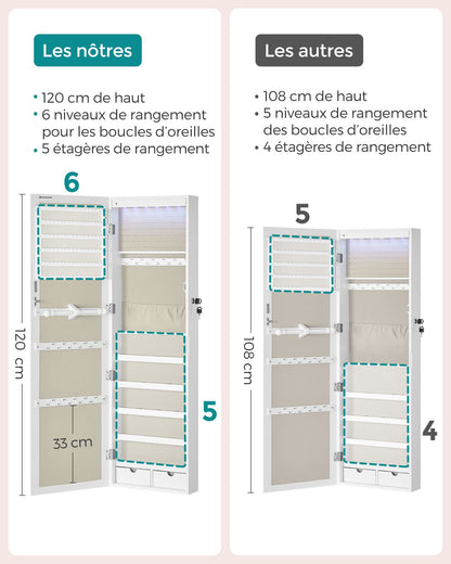 Armoire à Bijoux, Meuble de Rangement Mural pour Colliers, Placard à Accessoires, Blanc, SONGMICS, 9