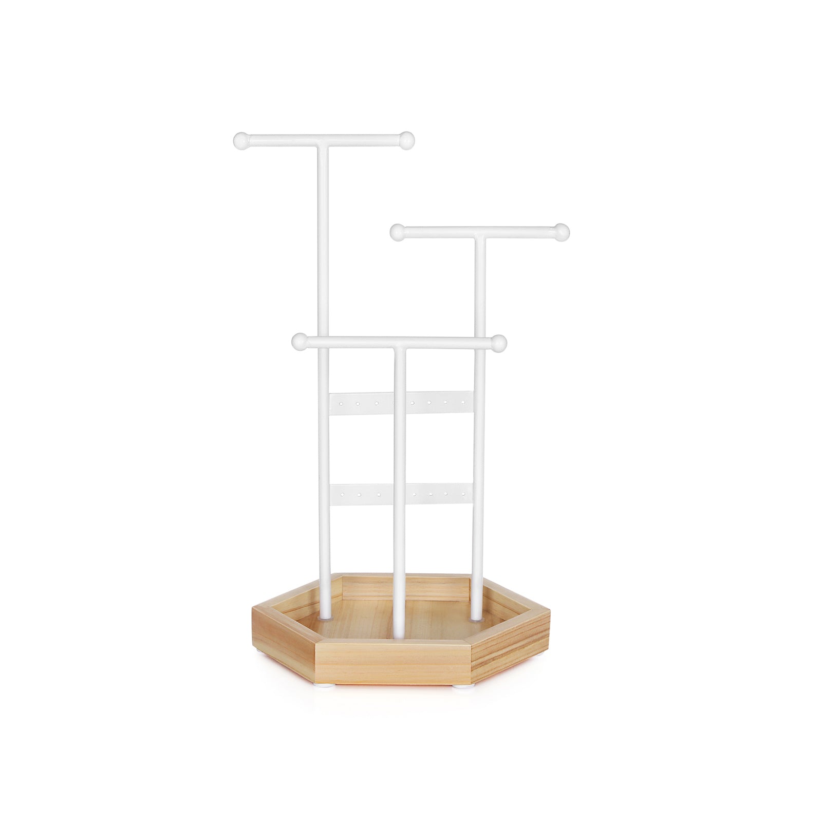 Porte Bijoux, Rangement Bijoux, 4 Zones Indépendantes, Support Accessoires, en Métal, Blanc et Boisée, SONGMICS, 2