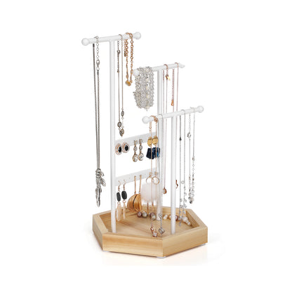 Porte Bijoux, Rangement Bijoux, 4 Zones Indépendantes, Support Accessoires, en Métal, Blanc et Boisée, SONGMICS, 6