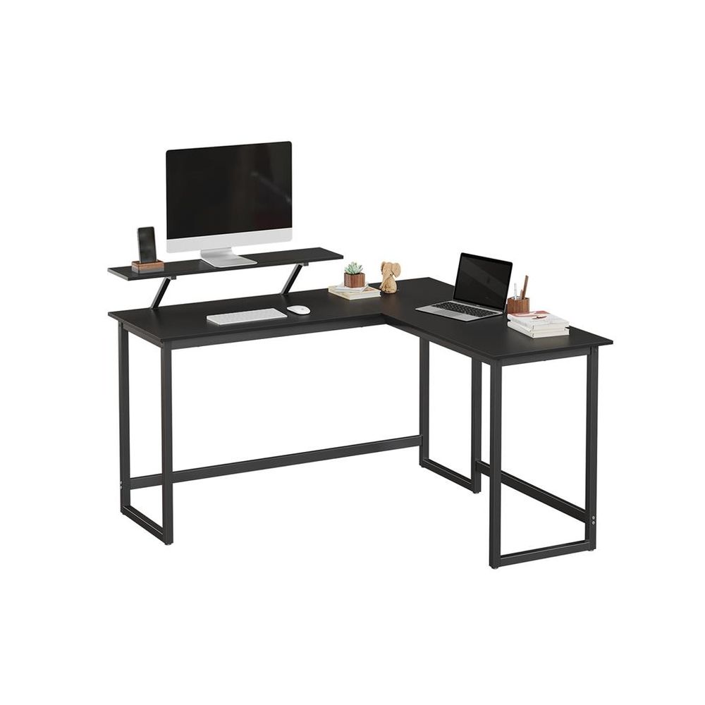 Bureau d'Angle, Bureau Ordinateur, Bureau PC, Bureau Informatique, avec étagère, Cadre en Métal, Noir, Vasagle, 1