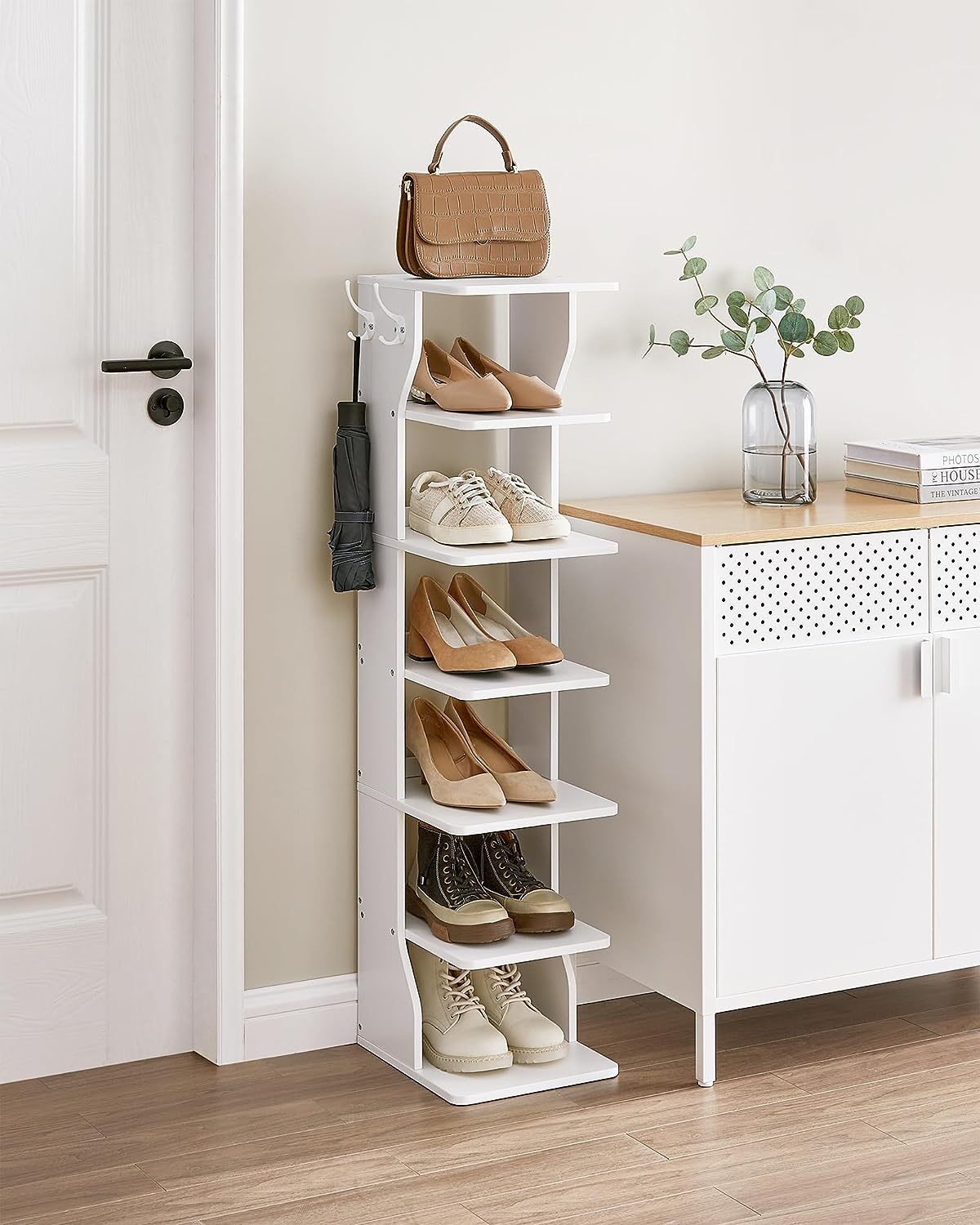Étagère à Chaussures, 6 Niveaux, Meuble à Chaussures, Gain de Place, pour Entrée, Coin, Blanc, VASAGLE, 3