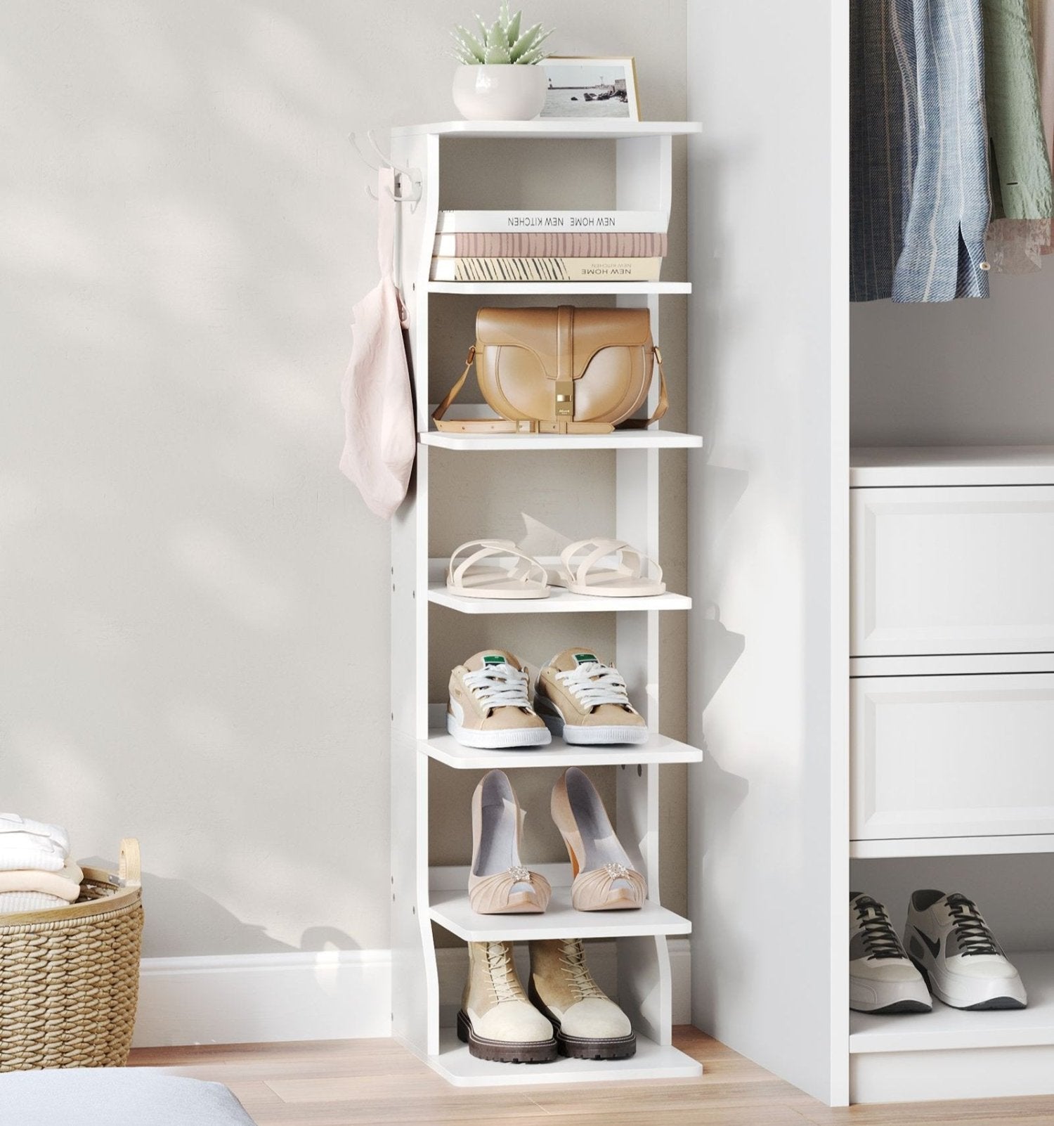 Étagère à Chaussures, 6 Niveaux, Meuble à Chaussures, Gain de Place, pour Entrée, Coin, Blanc, VASAGLE, 1