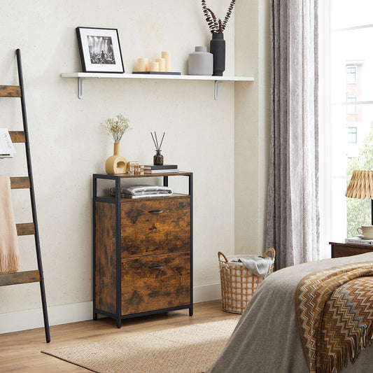 Meuble à Chaussures, Porte Chaussures, à 2 Abattants, pour 8-12 Paires, Anti-poussière, Marron Rustique et Noir, VASAGLE, 4