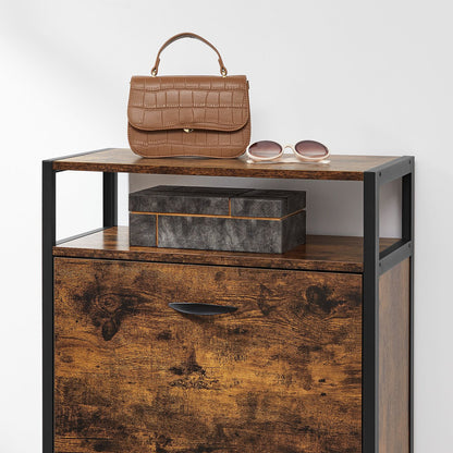 Meuble à Chaussures, Porte Chaussures, à 2 Abattants, pour 8-12 Paires, Anti-poussière, Marron Rustique et Noir, VASAGLE, 7