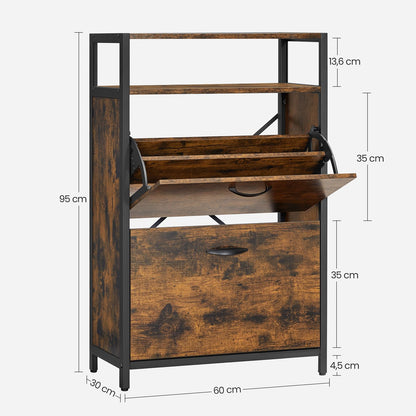 Meuble à Chaussures, Porte Chaussures, à 2 Abattants, pour 8-12 Paires, Anti-poussière, Marron Rustique et Noir, VASAGLE, 8