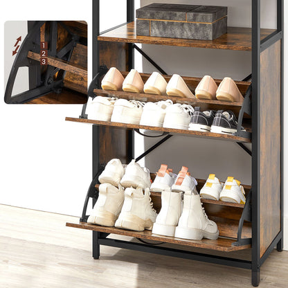 VASAGLE - Meuble à Chaussures, Porte Chaussures, à 2 Abattants, pour 8-12 Paires, Anti-poussière, 30x60x95 cm, pour Entrée, Marron Rustique et Noir