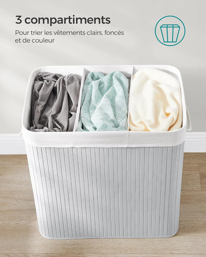 Panier à Linge Pliable, Panier Linge Bois, avec couvercle et poignées, Corbeille à linge 150L, pliable, Gris, SONGMICS, 6