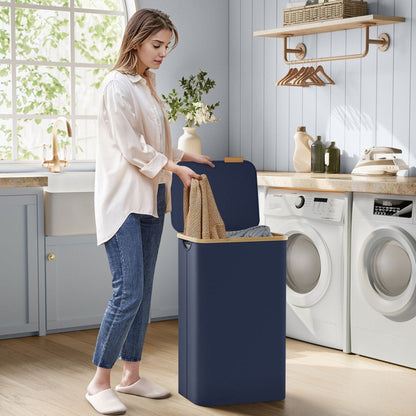 Panier à Linge avec Couvercle, 90L, Panier à Linge Pliable, Gain de Place, Doublure en Maille Amovible, Bleu,, SONGMICS, 1