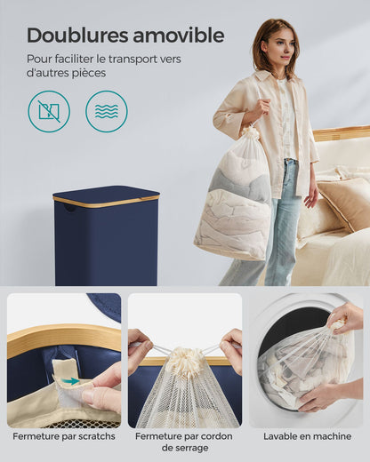 Panier à Linge avec Couvercle, 90L, Panier à Linge Pliable, Gain de Place, Doublure en Maille Amovible, Bleu,, SONGMICS, 6