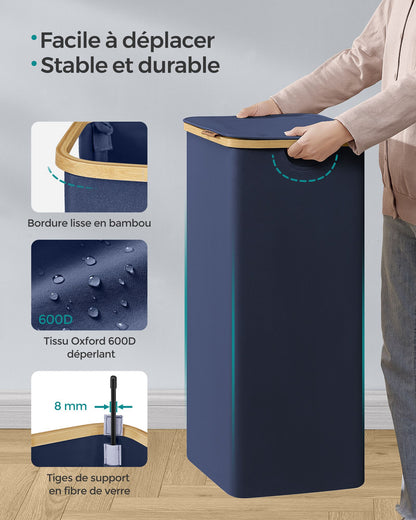 Panier à Linge avec Couvercle, 90L, Panier à Linge Pliable, Gain de Place, Doublure en Maille Amovible, Bleu,, SONGMICS, 8