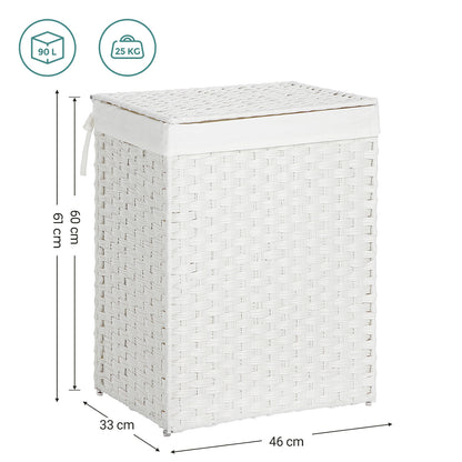 Panier à Linge avec Couvercle, 90L, Panier à Linge Pliable, avec poignées, Sac intérieur Amovible, Blanc, SONGMICS, 4