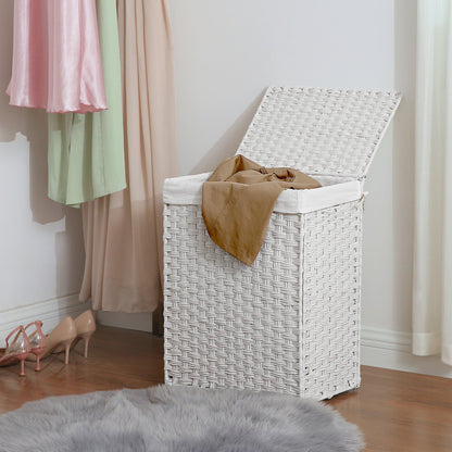 Panier à Linge avec Couvercle, 90L, Panier à Linge Pliable, avec poignées, Sac intérieur Amovible, Blanc, SONGMICS, 1