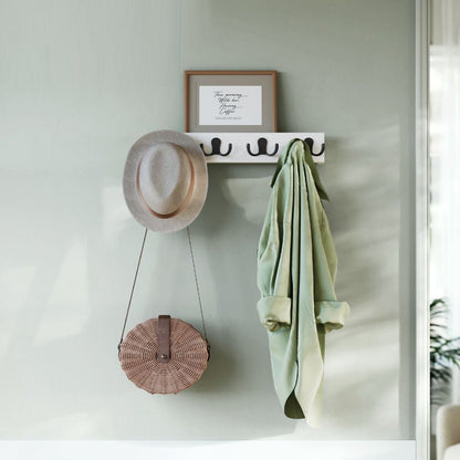 Porte Manteau Mural, Patère Murale, avec Étagère, 4 Crochets Doubles en Métal, Charge Jusqu’à 16 kg, Blanc, SONGMICS, 1