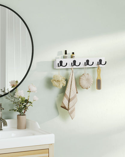 Porte Manteau Mural, Patère Murale, avec Étagère, 4 Crochets Doubles en Métal, Charge Jusqu’à 16 kg, Blanc, SONGMICS, 5