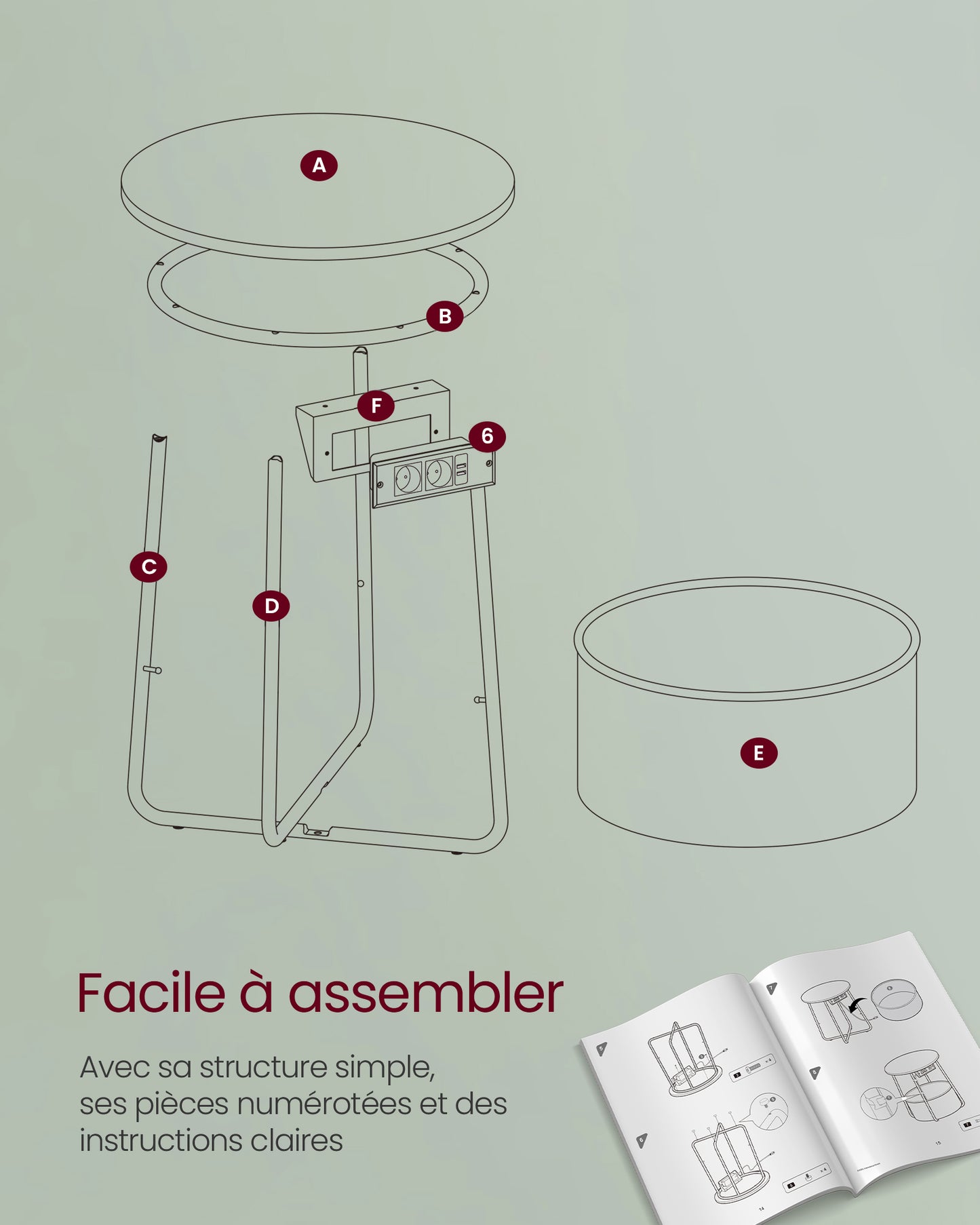 Table de Chevet, Table Basse Ronde, Bout de Canapé, Table de Salon, Buffet Bas, Table Console, Table d’appoint, VASAGLE, 8