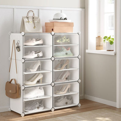 Meuble à Chaussures, Étagère à Chaussures, 6 Compartiments, avec Porte, Cadre en Acier, Blanc, SONGMICS, 1