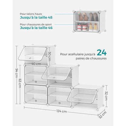 Meuble à Chaussures, Étagère à Chaussures, 6 Compartiments, avec Porte, Cadre en Acier, Blanc, SONGMICS, 10