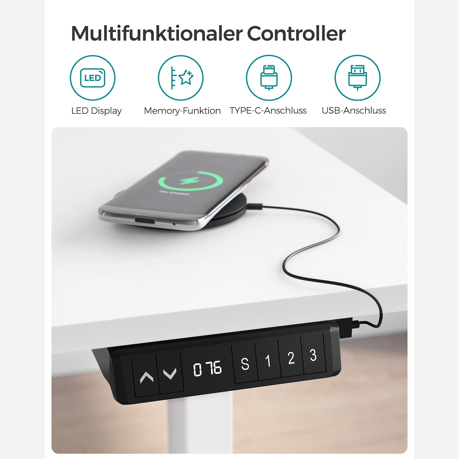 Bureau Electrique, Bureau Debout, Bureau Reglable Hauteur, 60 x 120 cm, de 3 Hauteurs, Blanc, Songmics, 1