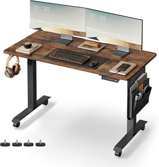 Bureau Electrique, Bureau Assis Debout Electrique, 60 x 120 cm, Réglage en Continu, 4 Hauteurs, Marron Rustique, Vasagle, 1