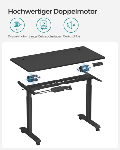 Bureau Electrique, Bureau Debout, Bureau Assis Debout Electrique, 60x120 cm, Double Moteur, de 4 Hauteurs, Noir, Songmics, 1