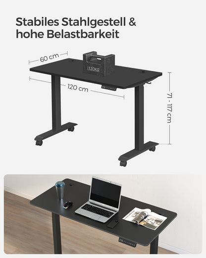 Bureau Electrique, Bureau Debout, Bureau Assis Debout Electrique, 60x120 cm, Double Moteur, de 4 Hauteurs, Noir, Songmics, 1