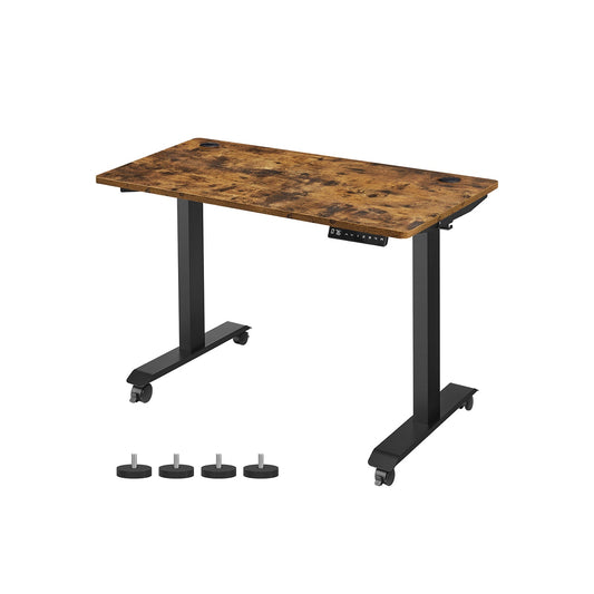 Bureau Electrique, Bureau Reglable Hauteur, Bureau Debout, 60 x 120cm, de 4 Hauteurs, Marron Rustique et Noir, Songmics, 1
