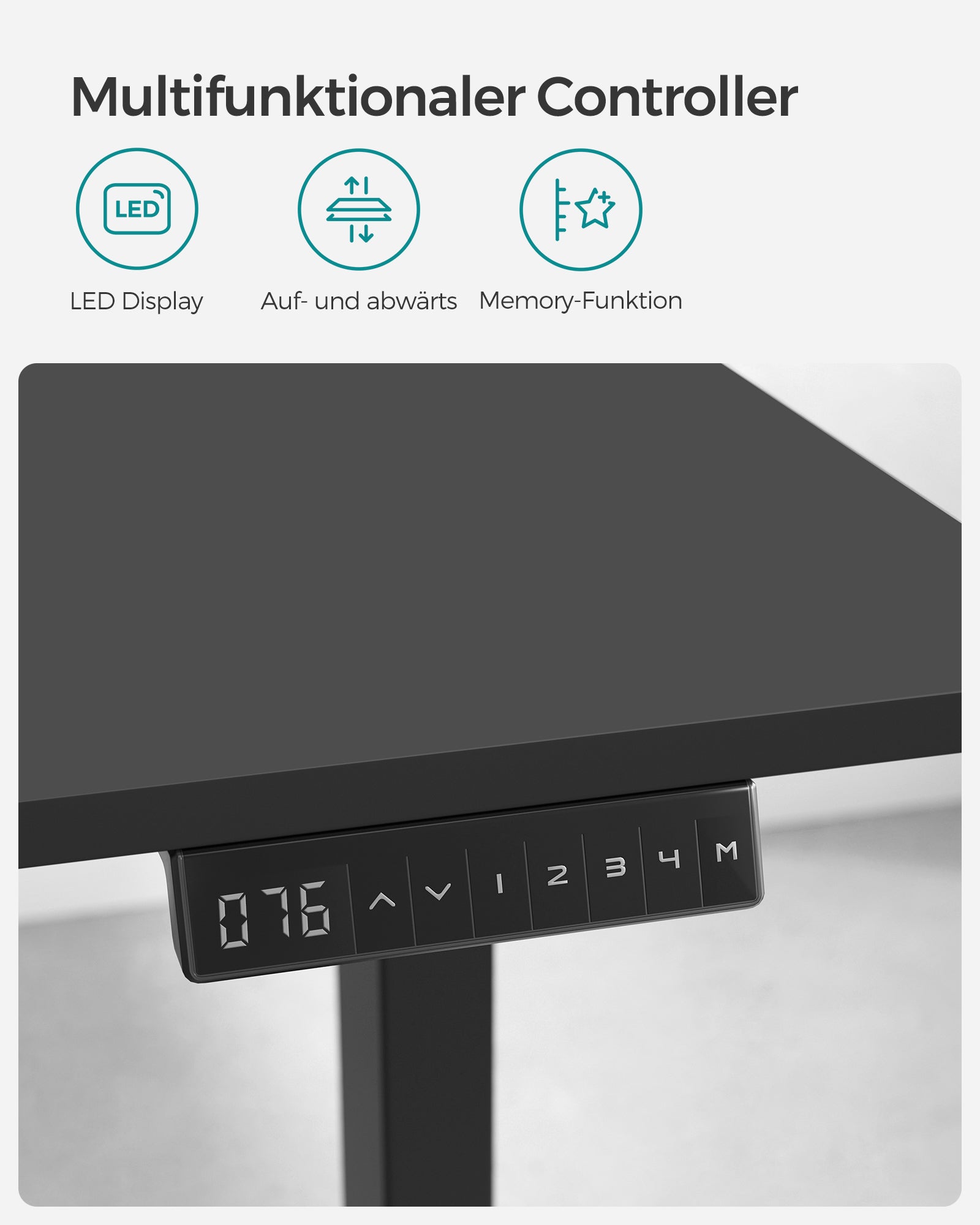 Bureau Electrique, Bureau Reglable Hauteur, 70 x 140 cm, Double Moteur, Réglable, Fonction Mémoire de 4 Hauteurs, Noir, Songmics, 1