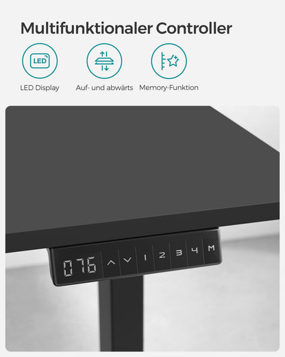 Bureau Electrique, Bureau Reglable Hauteur, 70 x 140 cm, Double Moteur, Réglable, Fonction Mémoire de 4 Hauteurs, Noir, Songmics, 1