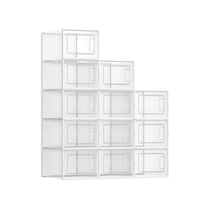 Boite a chaussure, Lot de 12, Boite Rangement Chaussures, Pliable, Pointure jusqu’à 46, Transparent et Blanc, SONGMICS, 11