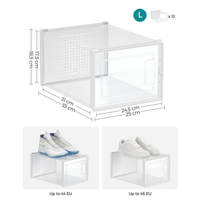 Boite a chaussure, Lot de 12, Boite Rangement Chaussures, Pliable, Pointure jusqu’à 46, Transparent et Blanc, SONGMICS, 7