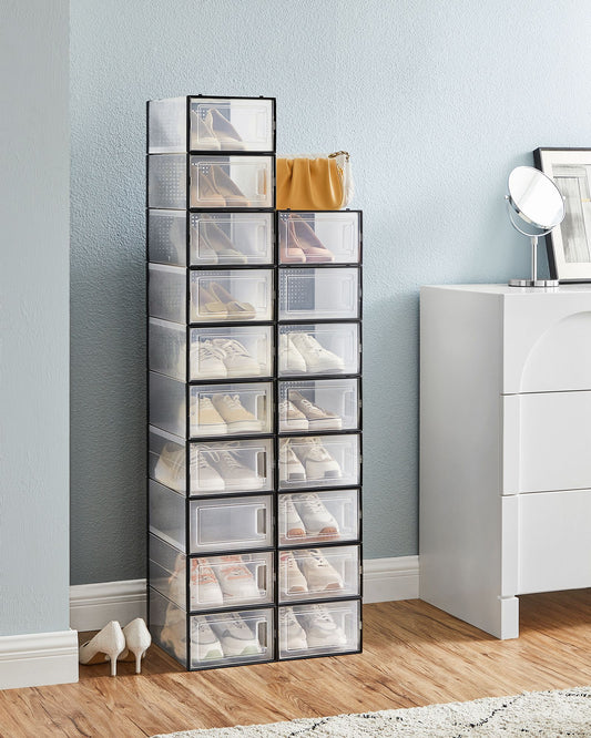 Boite a chaussure, Lot de 18, Boite Rangement Chaussures, Pliable, Pointure jusqu’à 44, Transparent et Noir, SONGMICS, 4