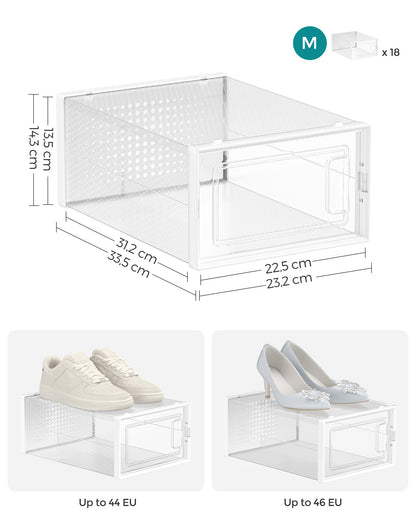 Boite a chaussure, Lot de 18, Boite Rangement Chaussures, Pliable, Pointure jusqu’à 44, Transparent et Blanc, SONGMICS, 7