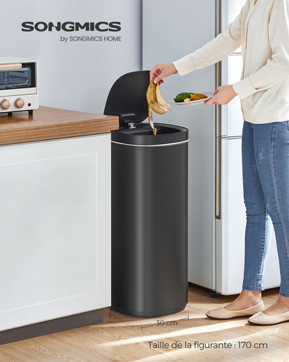 Poubelle, 50L, Poubelle de Cuisine, avec Détecteur de Mouvement Automatique, Acier, Noir, SONGMICS, 2