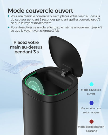 Poubelle, 50L, Poubelle de Cuisine, avec Détecteur de Mouvement Automatique, Acier, Noir, SONGMICS, 5