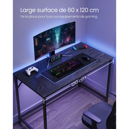 Bureau, Petit Bureau, Bureau PC, Table, Bureau de Travail, 60 x 120 x 75 cm, Noir, Vasagle, 1