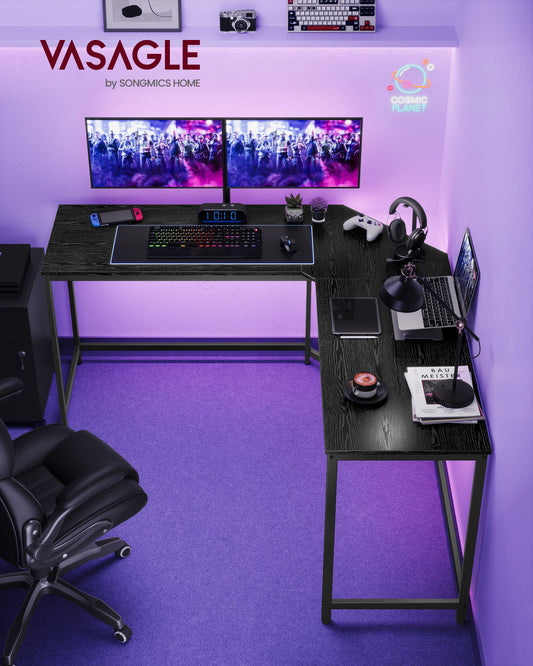Bureau d'Angle, Bureau Ordinateur, Bureau PC, Bureau Informatique, Idéal pour Étudier, Gain d’Espace, Noir, Vasagle, 1
