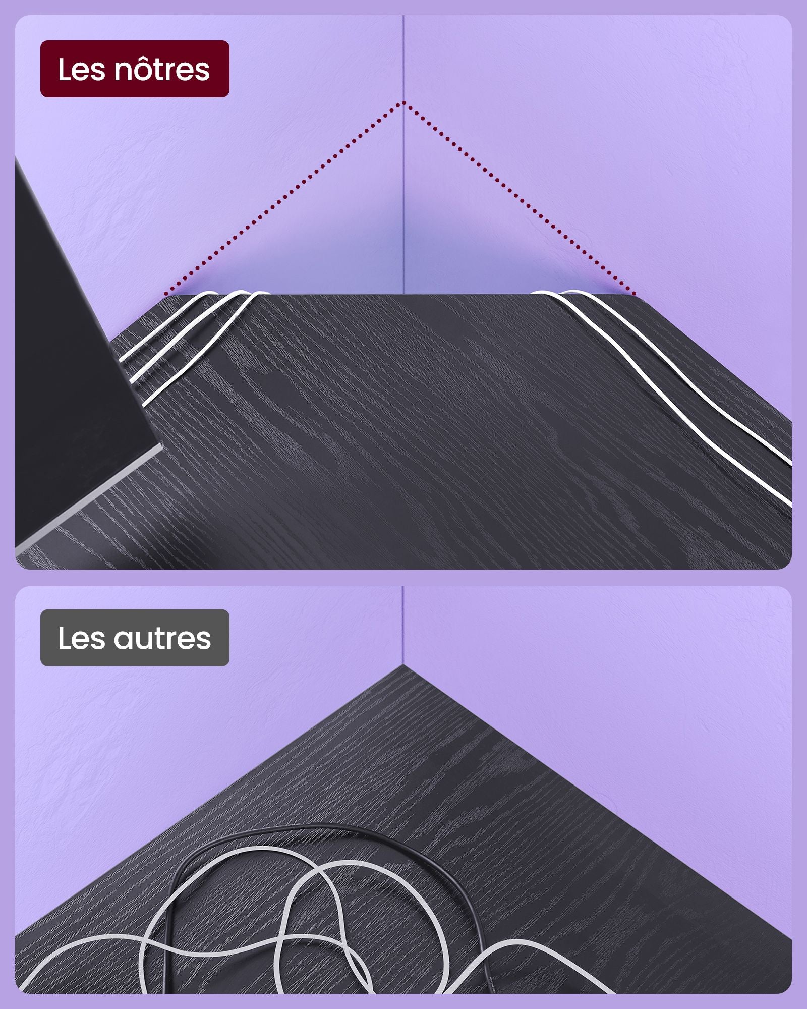 Bureau d'Angle, Bureau Ordinateur, Bureau PC, Bureau Informatique, Idéal pour Étudier, Gain d’Espace, Noir, Vasagle, 1